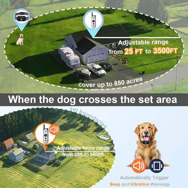 MIMOFPET Wireless Dog Fence for 2 Dogs - 25FT to 3500FT Electric Fence for Dogs,185 Days Standby Time Dog Training Collar with 3 Training Modes,Flash Light and Waterproof (Blue) - Image 2