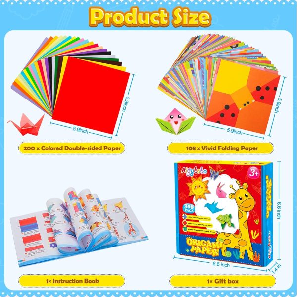 Aigybobo Origami Paper Set, 308PCS Kids Craft Paper Kit with Instructional Book for Girls Age 6,7,8,9,10,11,12, Art Projects Supplies for School Class Craft Lessons- Christmas Gifts for Boys&Girls - Image 2