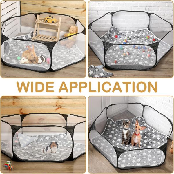 Hamster Playpen with Mat Small Animal Cage Tent Breathable Transparent Guinea Pig Playpen Waterproof Portable Yard Fence Mat Foldable Exercise Playpen Outdoor Indoor (Black,Star) - Image 4