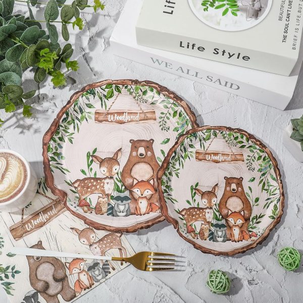 100Pcs Woodland Animal Baby Shower Tableware Set Forest Creature Friend Paper Plates Napkins and Cups Disposable For 25 Guest Birthday Holiday Party Supplies - Image 3