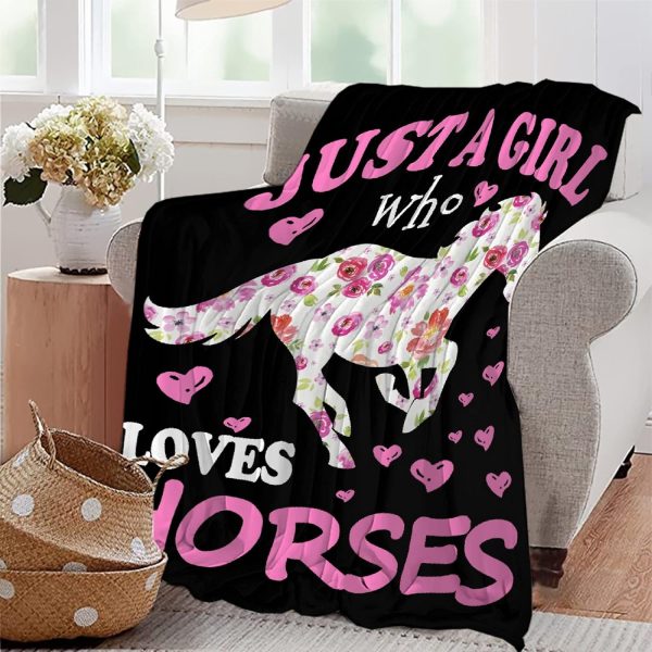 Horse Blanket Gift for Girls Women Plush-Just A Girl Who Loves Horses Comfy Throws Cowboy Western Lightweight Sheet Pony Bedding Quilt Soft Flannel Blankets for Couch Chair Travel-40x50 Inches - Image 5