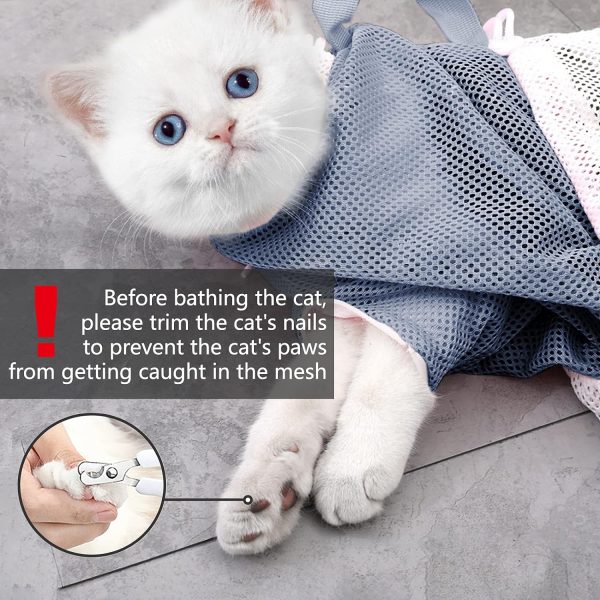 KlerRoem Cat Bathing Bag, Adjustable Anti-bite and Anti-Scratch Shower Mesh Grooming Bag for Pet Dogs, Includes Pet Nail Clipper, Nail File, Grooming Glove, and Cat Shell Comb - Image 5