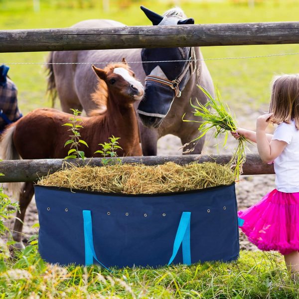 Sanwuta 2 Pack Hay Bale Bag 41 x 15 x 17 Inch Extra Large Hay Bags for Horses Oxford Cloth Hay Storage Container Heavy Duty Tote Hay Bale Storage Bag for Cattle Goats Sheep Horse Supplies (Blue) - Image 5