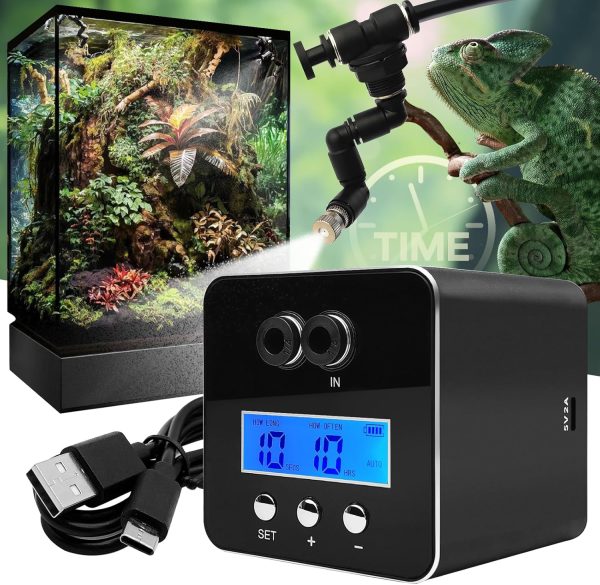 Reptile Smart Mister, Reptile Humidifiers Misting System Automatic with Timer, Terrariums Humidifier with 360°Adjustable Misting Nozzles, Spray Kit for Rainforest Plants Amphibian