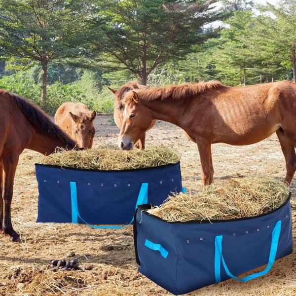 Sanwuta 2 Pack Hay Bale Bag 41 x 15 x 17 Inch Extra Large Hay Bags for Horses Oxford Cloth Hay Storage Container Heavy Duty Tote Hay Bale Storage Bag for Cattle Goats Sheep Horse Supplies (Blue) - Image 7