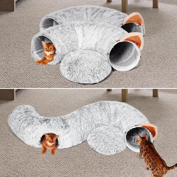 NEZIN Cat Tunnel with Cat Bed for Indoor Cats, Under Christmas Tree Plush Peekaboo Cat Cave, Multifunctional Cat Donut Tunnel Playground Toys for Cats Kitten Rabbit Ferret - Image 3