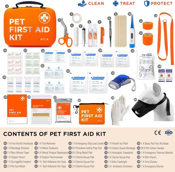 Dog First Aid Kit | Vet Approved Dog & Cat Emergency Supplies with Thermometer, Muzzle, Tick Removal, Flashlight, Mini Pouch, and Comprehensive Care Guide for Travel and Outdoor Use - Image 2