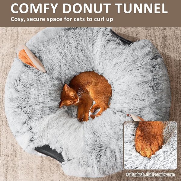 NEZIN Cat Tunnel with Cat Bed for Indoor Cats, Under Christmas Tree Plush Peekaboo Cat Cave, Multifunctional Cat Donut Tunnel Playground Toys for Cats Kitten Rabbit Ferret - Image 7