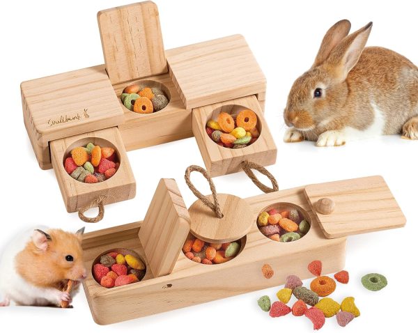 SoulThink® Interactive Wooden Pet Rabbit Toys - Sniff n' Snack Rabbit Chew Toys for Rabbit Treats, Suited as Guinea Pig Toys, Rabbit Toys for Boredom, Bunny Toys for Rabbits Keep Busy (2 Sets)