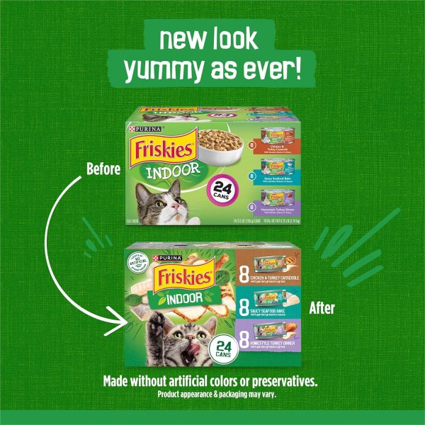 Purina Friskies Indoor Cat Food 24ct VP - (Chicken and Turkey Casserole, Saucy Seafood Bake, Homestyle Turkey Dinner) - (Pack of 24) 5.5 oz. Cans - Image 2