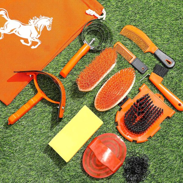 Abbylike 12 Pieces Horse Grooming Kit Tack Room Supplies Horse Brush Sets Equine Care Horse Cleaning Kit Shedding Grooming Massaging Tools(Orange) - Image 4