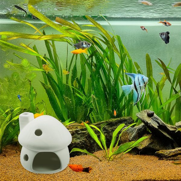 Aquarium Hideaway Rock Cave, Ceramic Fish Tank Decoration Stone for Aquatic Pets to Breed Rest, 3.82x3.76x3.76 Inch (White) - Image 5