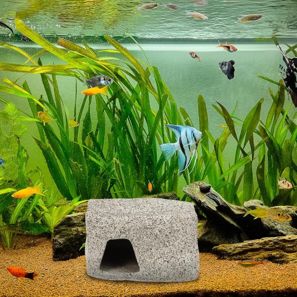 Aquarium Hideaway Rock Cave, Ceramic Fish Tank Decoration Stone for Aquatic Pets, 3.15x2.20x1.77inch, (Gray) - Image 6