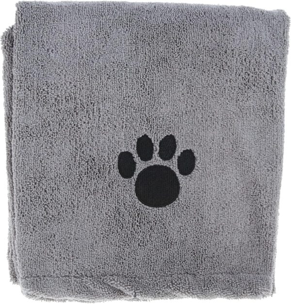 Bone Dry Pet Grooming Towel Collection Absorbent Microfiber X-Large, 41x23.5", Embroidered Gray - Image 3