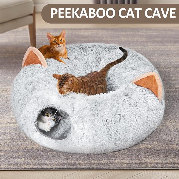 NEZIN Cat Tunnel with Cat Bed for Indoor Cats, Under Christmas Tree Plush Peekaboo Cat Cave, Multifunctional Cat Donut Tunnel Playground Toys for Cats Kitten Rabbit Ferret - Image 9