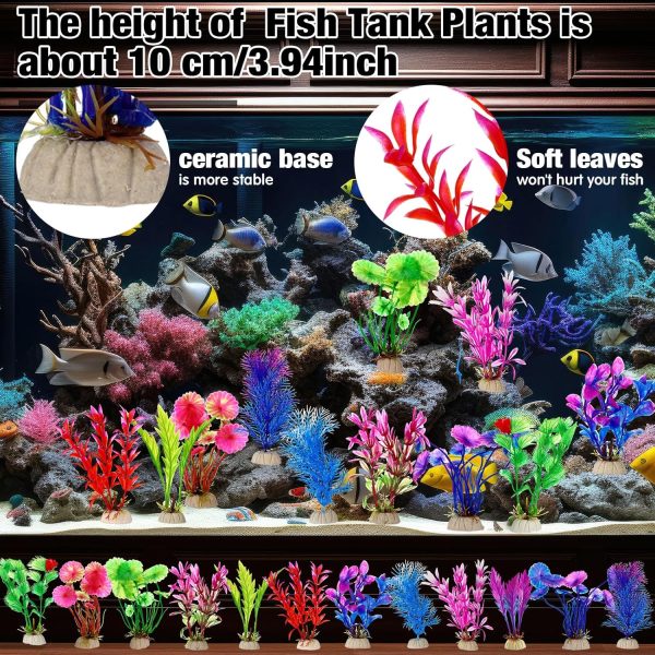 Lyrow 22 Pieces Fish Tank Accessories Set 10 Pcs Ceramic Aquarium Hideaway Rock Cave 12 Pcs Aquarium Plants Decor for Aquatic Pets to Breed, Play and Rest Betta Cave Shrimp Habitat, Breeding Tube - Image 2