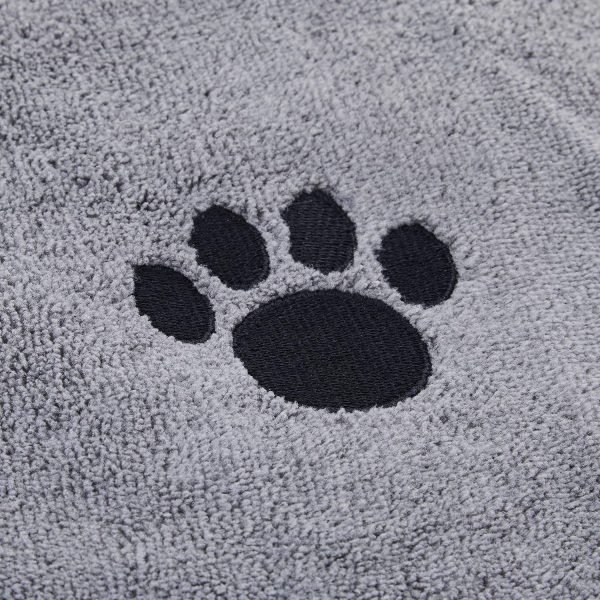 Bone Dry Pet Grooming Towel Collection Absorbent Microfiber X-Large, 41x23.5", Embroidered Gray - Image 5