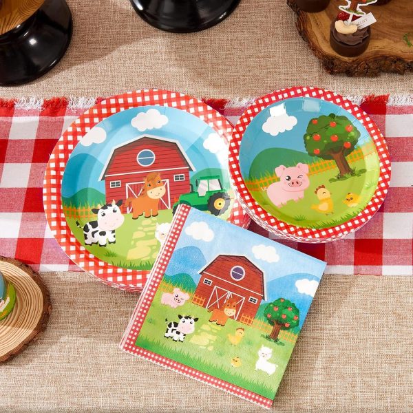 WERNNSAI Farm Party Plates Napkins Set- 48PCS Barnyard Farm Animals Tableware Party Supplies for Kids Birthday Disposable Dinnerware Dessert Plates Luncheon Napkins Serves 16 Guests - Image 3