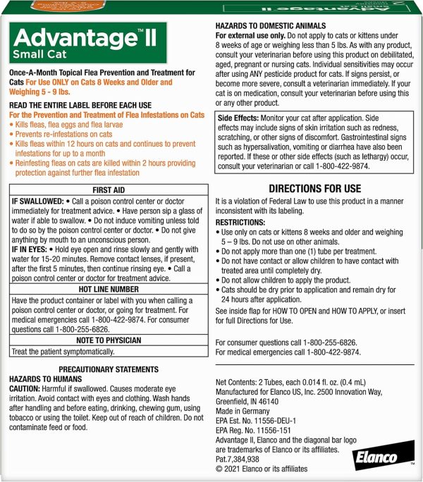 Advantage II Small Cat Vet-Recommended Flea Treatment & Prevention | Cats 5-9 lbs. | 2-Month Supply - Image 2