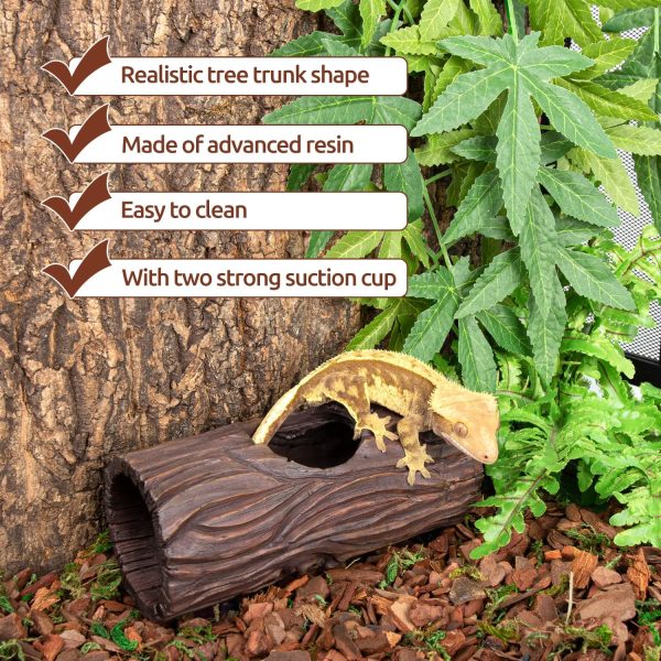 REPTIZOO Reptile Hide Cave Resin Hollow Tree Trunk Hideout Hermit Crab Climbing Toys Reptile Shelter Sleeping Cave for Arboreal Reptiles, Hermit Crabs, Leopard Gecko, Lizard Terrarium Decor - Image 3