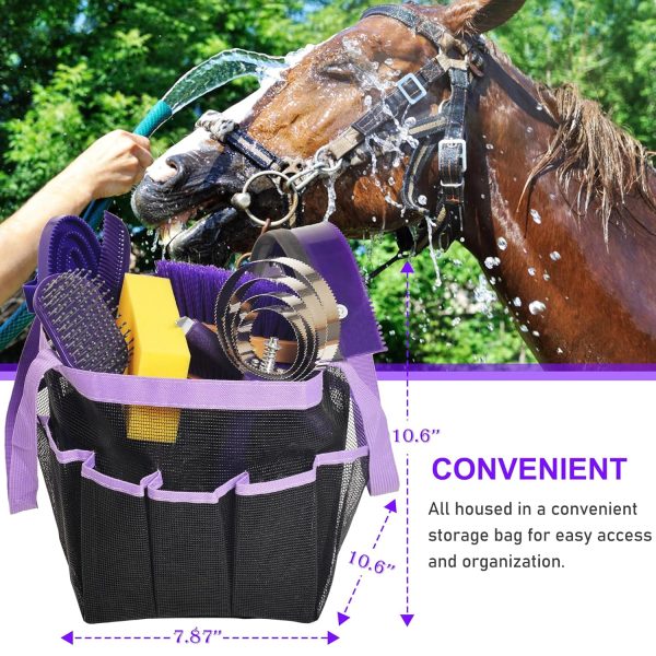 Horse Grooming Kit, 11 Piece Horse Bathing Supplies with Organize Bag, Horse Washing Full Body Kit, Including Sweat Scraper, Bath Sponge, Hoof Pick, Massage Comb(Purple） - Image 5