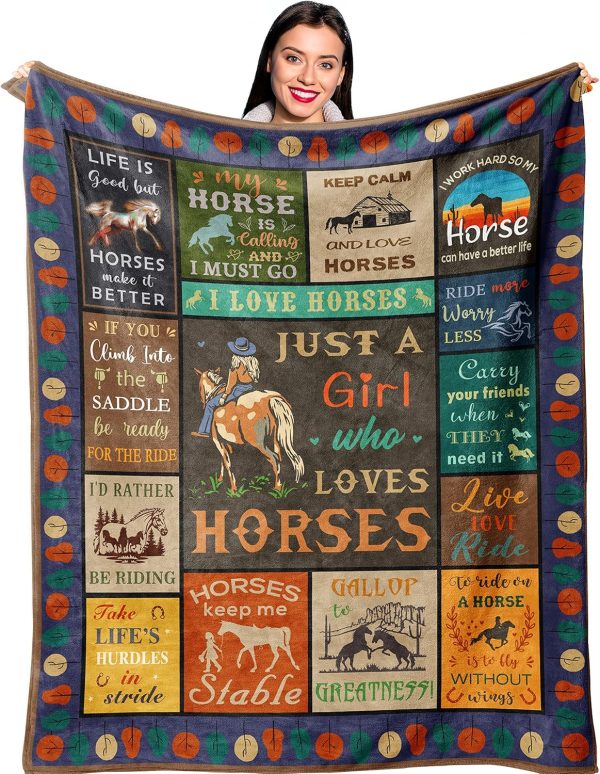 Horse Gifts for Women, Horse Blanket for Girls, Gifts for Horse Lover, Girls Horse Gifts, Horses Gift Ideas, Equestrian Gifts, Horse Themed Gifts, Horse Lovers Birthday Gifts Blanket 60" x 50"